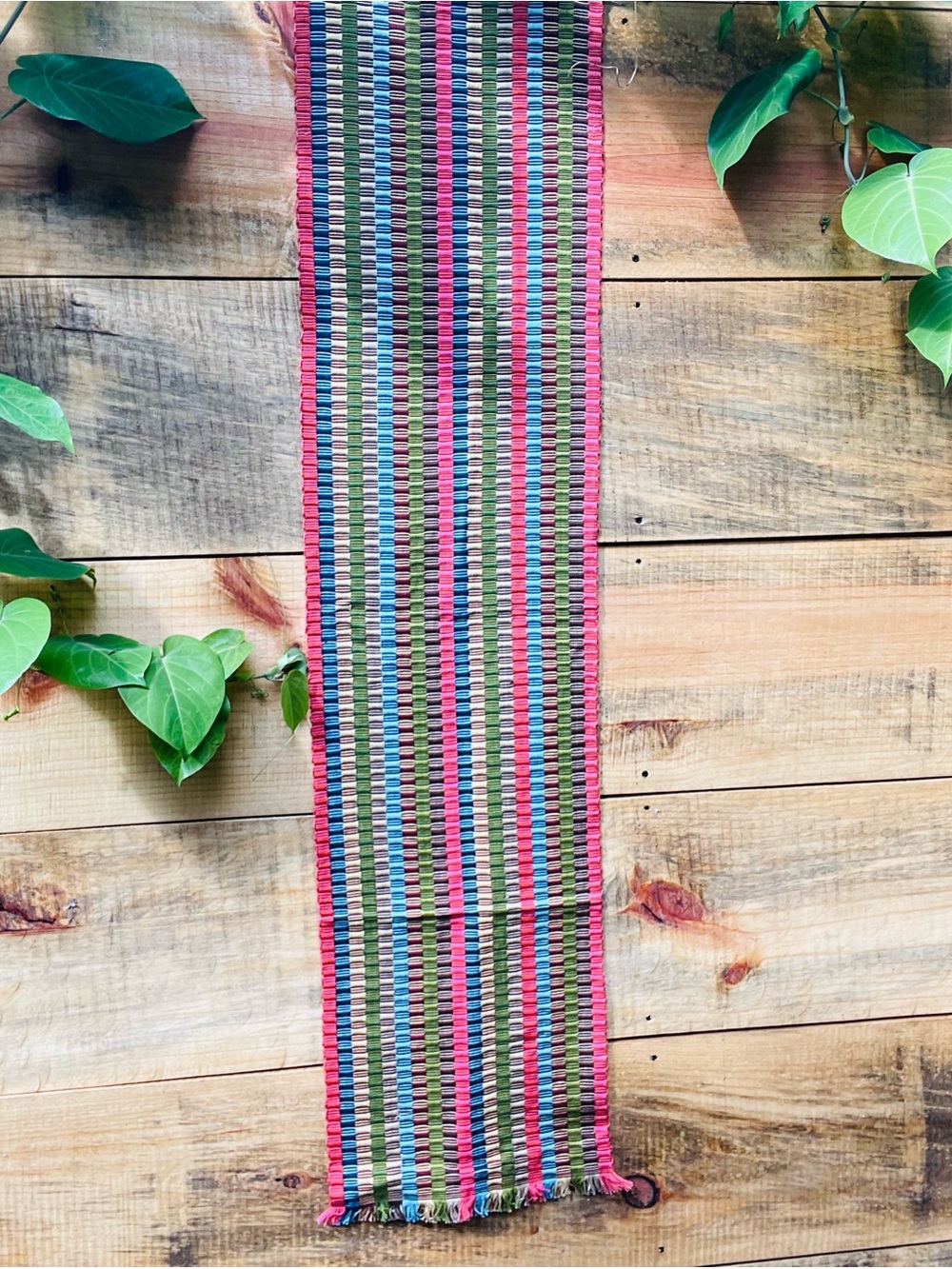 Guatemalan Handwoven Striped Table Runner in Pink, Blue, Green